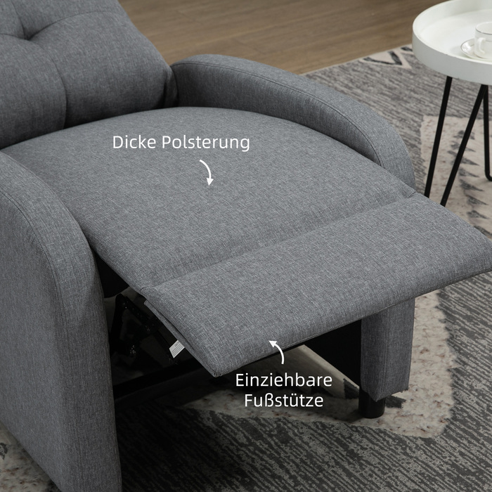 HOMCOM Recliner, Телевізор з функцією відкидання, Крісло для телевізора з білизною, М'яке крісло з пружинами-кишенями, Крісло вантажопідйомністю до 150 кг для вітальні, Grey