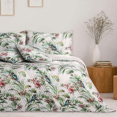 Покривало AmeliaHome 260x280 см, двостороннє, легке у догляді, стьобане, з рослинним і пташиним візерунком, багатобарвне, Kingsfisher