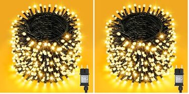 Світлодіодна гірлянда Dalugo для вулиці та ялинки, 500 LED, водонепроникна зовнішня новорічна ілюмінація з таймером, 8 режимів та функцією пам'яті, 50м (набір 2 шт), теплий білий колір
