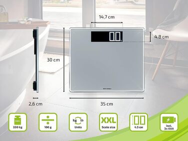 Електронна вага Soehnle Style Sense Comfort 600, до 200 кг, велике LCD-дисплей, безпечний стійкий корпус