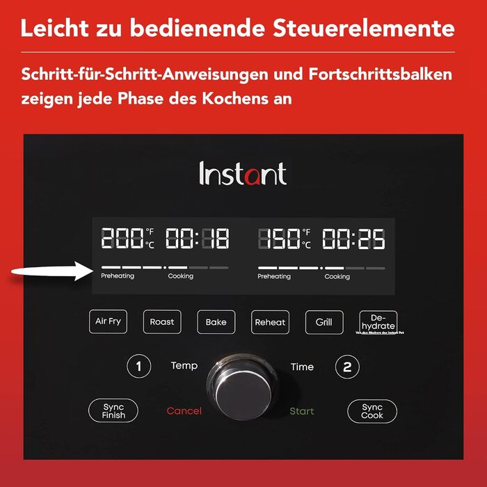 Фритюрниця з гарячим повітрям Instant VersaZone XXL 8.5 л, цифрова, 8-в-1, чорна, 1700 Вт, одна велика або дві камери, для смаження, випікання, грилю, сушки та розігріву
