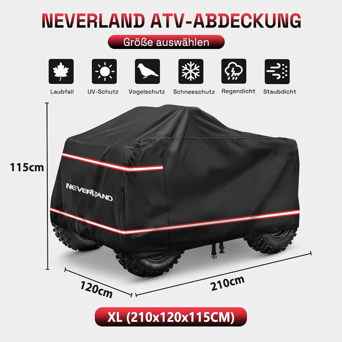 Водонепроникний захисний чохол для квадроцикла NEVERLAND Quad ATV Abdeckplane XXXL, 256 x 110 x 120 см, чорно-сріблястий