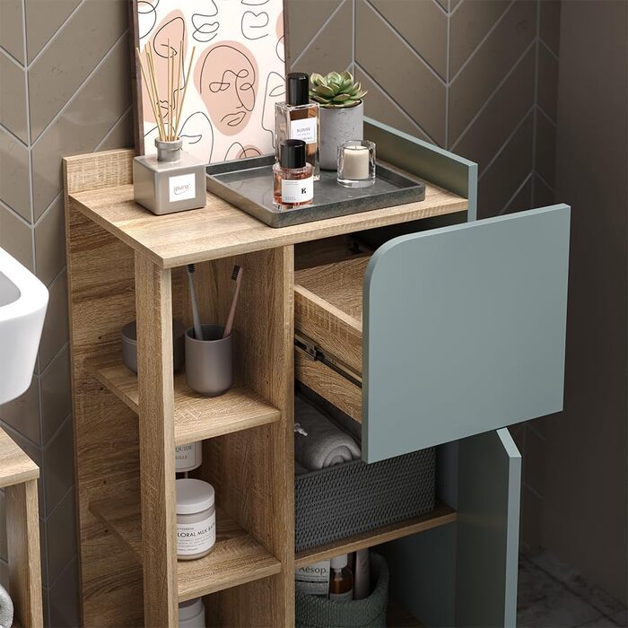 Підлогова тумба Vicco Karen, дуб сонома/синьо-сіра, 50x90 см, з дверцятами і шухлядою