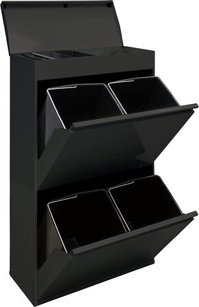 ARREGUI Top CR626-B Система сортування сміття з нержавіючої сталі з кришкою, 4-секційний кухонний смітник, знімні внутрішні відра з ручками, 4x17 л (68 л), чорний