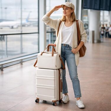 Набір валіз для подорожей KONO (2 предмети): ручна поклажа 55 см та сумка для Ryanair 40x30x20 см, колір кремовий білий