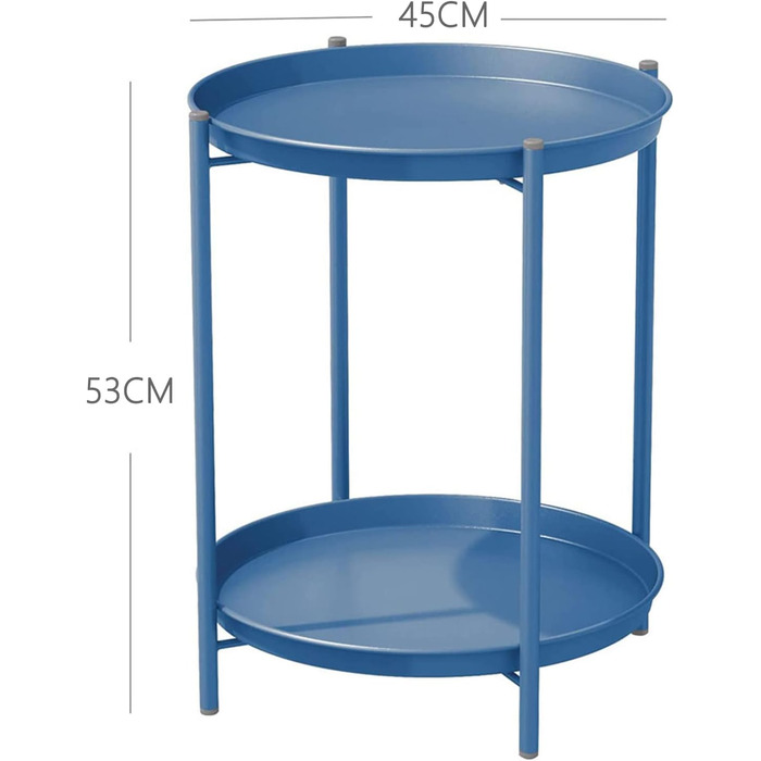 Металевий журнальний стіл Grand patio, 2-рівневий, знімна полиця, 45x45x53 см, для вітальні, спальні, саду, синій павич