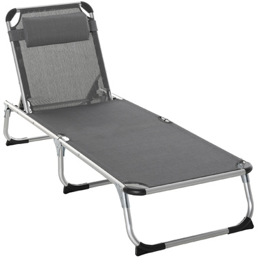 Outsunny Sun Lounger Садовий шезлонг Alu Fabric Шезлонг Relax Lounger 5-позиційний регульований складний ергономічний сітчастий тканина сірий 170 x 60 x 76 см