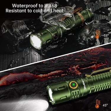 Wurkkos TD04 тактичний ліхтар 3000 люмен, світлодіодний, акумуляторний, надяскравий, 8 режимів, IP68 водонепроникний для вулиці та дому