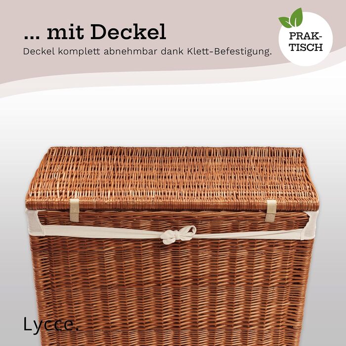 Кошик для білизни Lycce 120 л, 2 секції, плетений, білий, 67x33x56 см