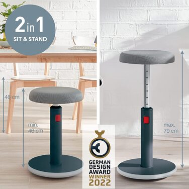 Ергономічний стілець Leitz Active Ergo Cosy, регульований по висоті 46-79 см, сірий, офісний стілець-стілець для сидіння і стояння, 65180089
