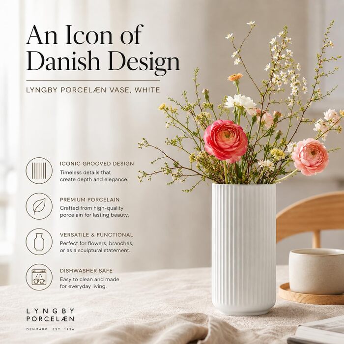 Ваза Lyngby Porcelæn H20.5 см, класичний дизайн, біла кераміка