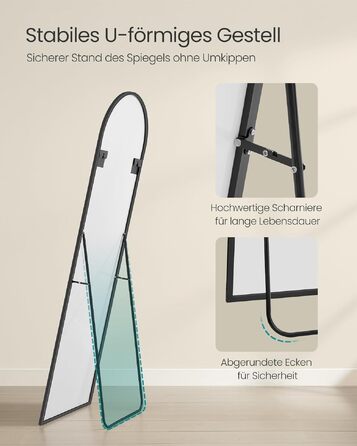 Дзеркало повнорозмірне SONGMICS 160x50 см, чорне: алюмінієва рама, скло, для спальні, вітальні, передпокою