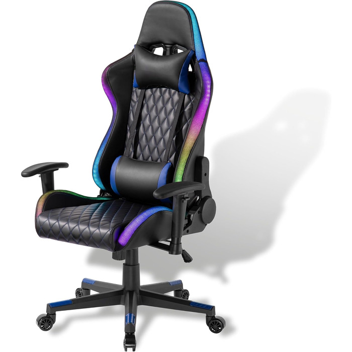 Ігровий крісло Xantron® з RGB підсвічуванням, чорний, PVC шкіра, до 150 кг, регульоване газовою пружиною