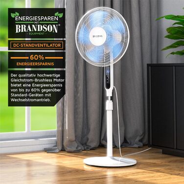 Підлоговий вентилятор Brandson ECO з безщітковим двигуном, тихий, енергозберігаючий, 12 швидкостей, LED дисплей, таймер, дистанційне керування, 80° осциляція, переможець 2024 року