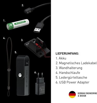 Ліхтарик Ledlenser P7R Signature LED з червоним світлом, акумулятором 21700, водонепроникний IP68, 2000 люмен, фокусування, дальність 330 м, із зарядкою та чохлом