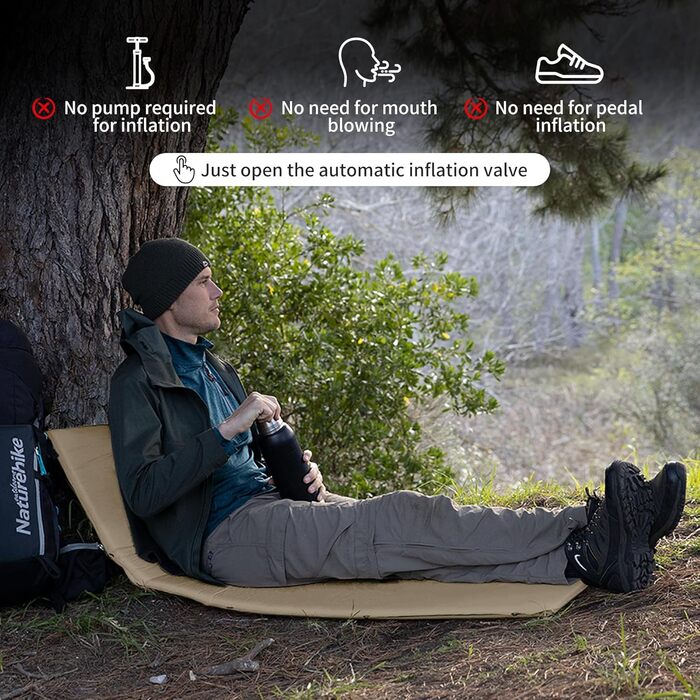Самонадувний килимок Naturehike для кемпінгу, товщина 5 см, міцний туристичний матрас для похідів, наметів та гамаків, колір Khaki