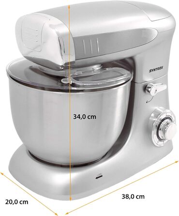 Кухонна машина Syntrox Germany KM-1300W Silver de Luxe з м'ясорубкою, міксером і 6,5 л чашею з нержавіючої сталі, 1300 Вт, срібляста