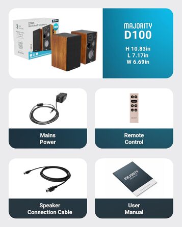 Bluetooth колонка Majority D100 100W HiFi – активна стереосистема з HDMI ARC, Xtra Bass, дерев'яний корпус