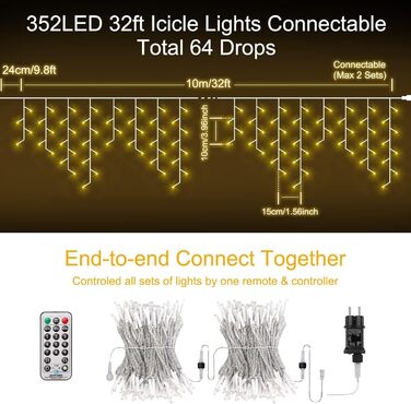 LED гірлянда 352 світлодіоди, 10 м, 11 режимів, IP44, мідний дріт, для дому, саду, вечірки, весілля, Різдва, кімнати, патіо, штори, з пультом, таймер