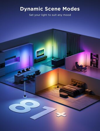 Govee Stehlampe Pro – LED RGBIC лампа 2100 Люмен з Bluetooth-динаміком, білим шумом, Alexa, 16 млн кольорів, музична синхронізація, торшер для вітальні, чорний