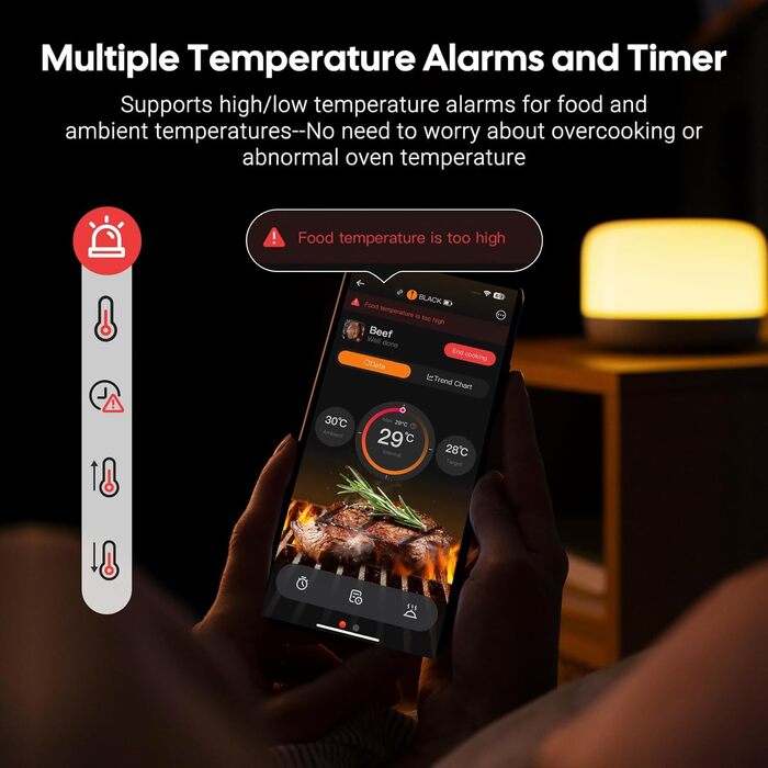 Бездротовий термометр для м'яса INKBIRD INT-12E-BW з Wi-Fi, Bluetooth, 2 зонди, 5 сенсорів. Для гриля, BBQ, духовки, кухні, ротатерії, Airfryer.