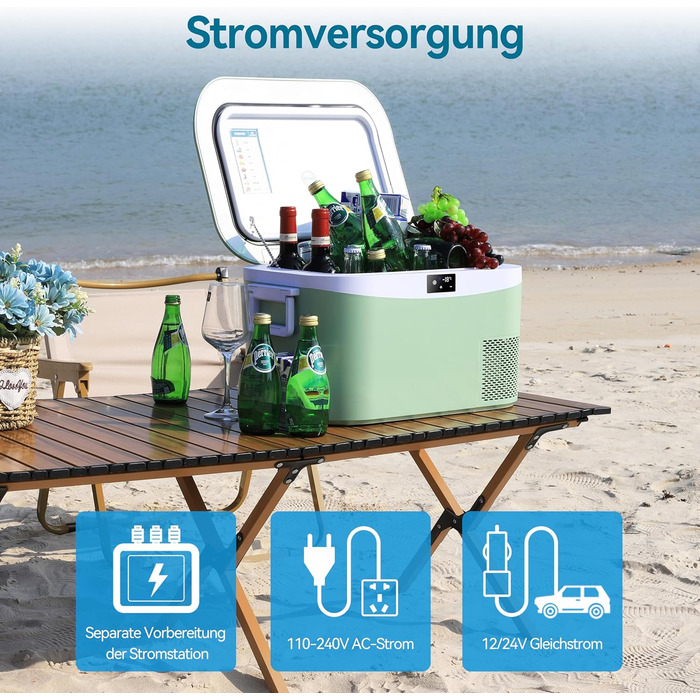Автомобільний холодильник BINGI компресорний 12/24V та 230V, 12.8л, зелений - для авто, кемпінгу, дому (-18°C до +15°C)