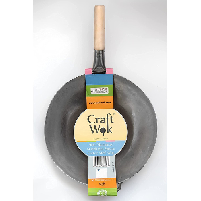 Професійний вок Craft Wok 35,6 см, плоске дно, ручна ковка, вуглецева сталь, дерев'яна та сталева ручка