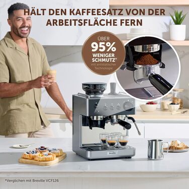 Кавомашина Breville Barista Slimline VCF185X: еспресо, капучино, лате - срібляста, з вбудованим капучинатором, 15 бар