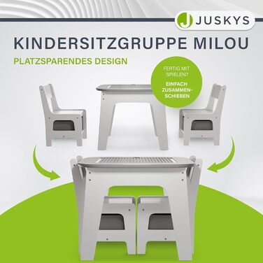 Дитяча меблева група Juskys Milou: стіл та 2 стільці - дерев'яний дитячий столик з місцем для зберігання, сірий колір