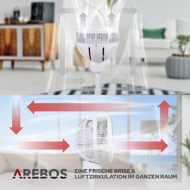 Вентилятор Arebos 55Вт, 3D осциляція, 23 см, тихий, регульована висота, 4 швидкості, таймер, дистанційне керування