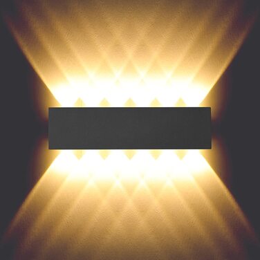 Світильник настінний LED BELLALICHT 12W, алюміній, IP54, тепле світло, чорний, для вітальні, спальні, коридору, сходів