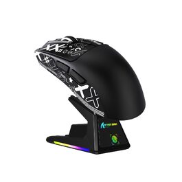 Ігрова миша Attack Shark X1 з RGB док-станцією, сенсором PixArt PAW3395PRO, 40000 DPI, бездротова/дротова (BT/2.4G), вага 53г, біла/чорна