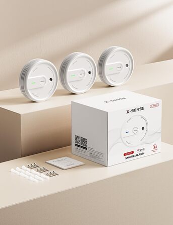X-Sense Розумний димовий сповіщувач з Wi-Fi, EN 14604, нічний режим, 10 років служби, змінна батарея, керування через додаток, XS0E-iR, 1 шт., білий