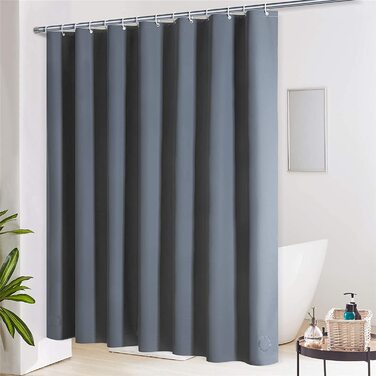 Душова штора Furlinic 200x200 см, антибактеріальна, водонепроникна, для ванни та душу, EVA, темно-сіра, з 12 кільцями, антицвілева, з обважнювачем