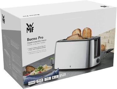 Тостер WMF Bueno Pro для 4 тостів, нержавіюча сталь, з підставкою для булочок, розморожування, підрум'янення, 6 рівнів, стильний дизайн для кухні