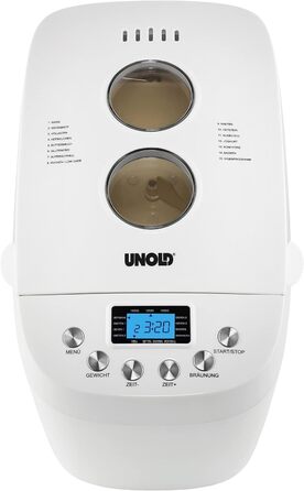 Хлібопічка UNOLD 68520 BACKMEISTER Big White, 1500 г, 15 програм, для безглютенового хліба, таймер, функція підігріву, LCD дисплей, біла