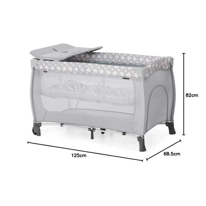 Дитяче туристичне ліжечко Hauck Sleep N Play Center Teddy Grey з люлькою для новонароджених, пеленатором, сумкою для транспортування, колесами, лазом, компактне складання, для малюків від народження до 15 кг