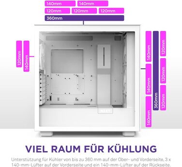 Корпус для ПК NZXT H7 Flow RGB білий, ATX Mid-Tower, з USB-C, сітчаста передня панель, загартоване скло, 3 вентилятори F-Series 140мм RGB, підтримка водяного охолодження