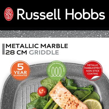 Гриль-сковорода Russell Hobbs Marble 28 см, антипригарна, універсальна для індукції, приготування з мінімумом олії