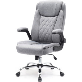 Ергономічне офісне крісло Superkancl COMFORTABLE, до 130 кг, сіре, з високою спинкою та відкидними підлокітниками
