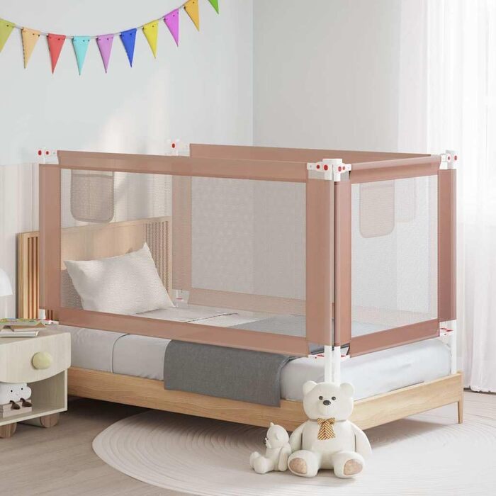 Бортик для ліжка дитячого vidaXL 200x25 см, бежевий (Taupe), тканинний захист від випадання для малюків та немовлят