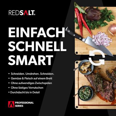 REDSALT інноваційна біо дошка для нарізання з бамбука та дерева, рифлена, реверсивна, 42x30x2,5 см, FSC, екологічна, для кухні та гриля, подарунок