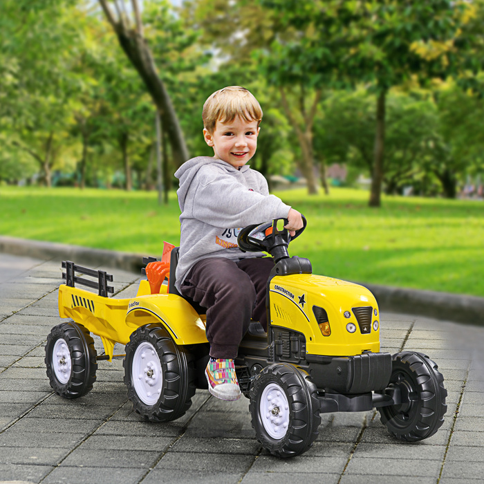 Трактор Trettraktor з причепом, інструментами, гудком, для дітей від 3 років, металевий каркас, чорно-жовтий, 133 x 42 x 51 см
