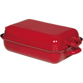 Сковорода-брятер Riess Classic Color 37x26 см з кришкою, емальована, червоно-чорна, для індукції та духовки