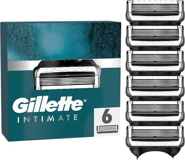 Змінні леза Gillette Intimate для чоловічого вологого гоління, 6 шт., з покращеною змащувальною смужкою, дерматологічно протестовані