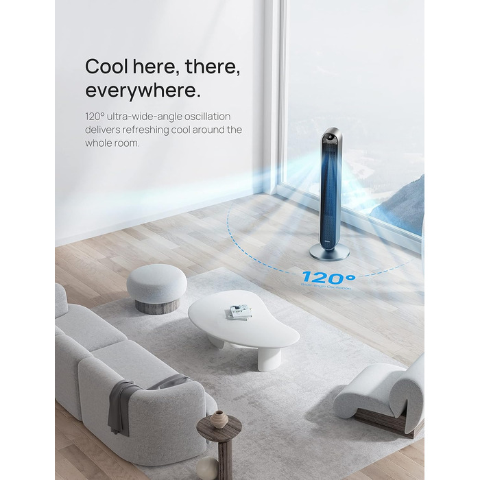 Dreo Smart Тихий турбовентилятор з пультом, 106 см, 25 дБ, 120° обертання, 12 швидкостей, 4 режими, таймер 12 годин, для спальні, Pilot Max S