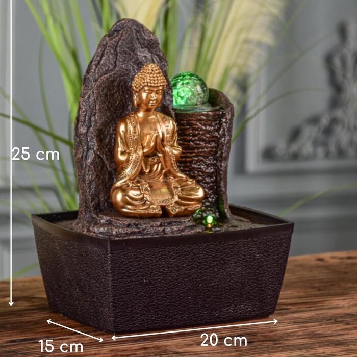 Джерело води Zen'Light від Zimmerbrunnen: Будда, LED-підсвітка, для медитації та релаксації. Декор у стилі фен-шуй, висота 26 см, горіх (Haka)