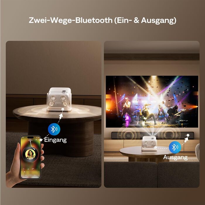 Aurzen Boom Mini 4-в-1 Smart Beamer з Google TV, 4K, проєктор для дому та на вулицю, 20W Dolby Audio, 500 ANSI, ToF автофокус, корекція трапеції, Wi-Fi/Bluetooth, підтримка смартфонів (кремовий)
