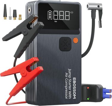 Бустер-пусковий пристрій для авто JC8 8000mAh 7-в-1: портативний компресор, Powerbank, LED-ліхтарик та USB-C зарядка, автомобільний jump starter
