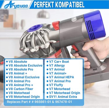 Фільтр Aryavos V8 для пилососа Dyson V8/V7, набір 2 HEPA постфільтри та 4 попередні фільтри, сумісний з Animal Absolute/Motorhead, з щіткою для чищення, заміна DY-96566101/DY-96747801